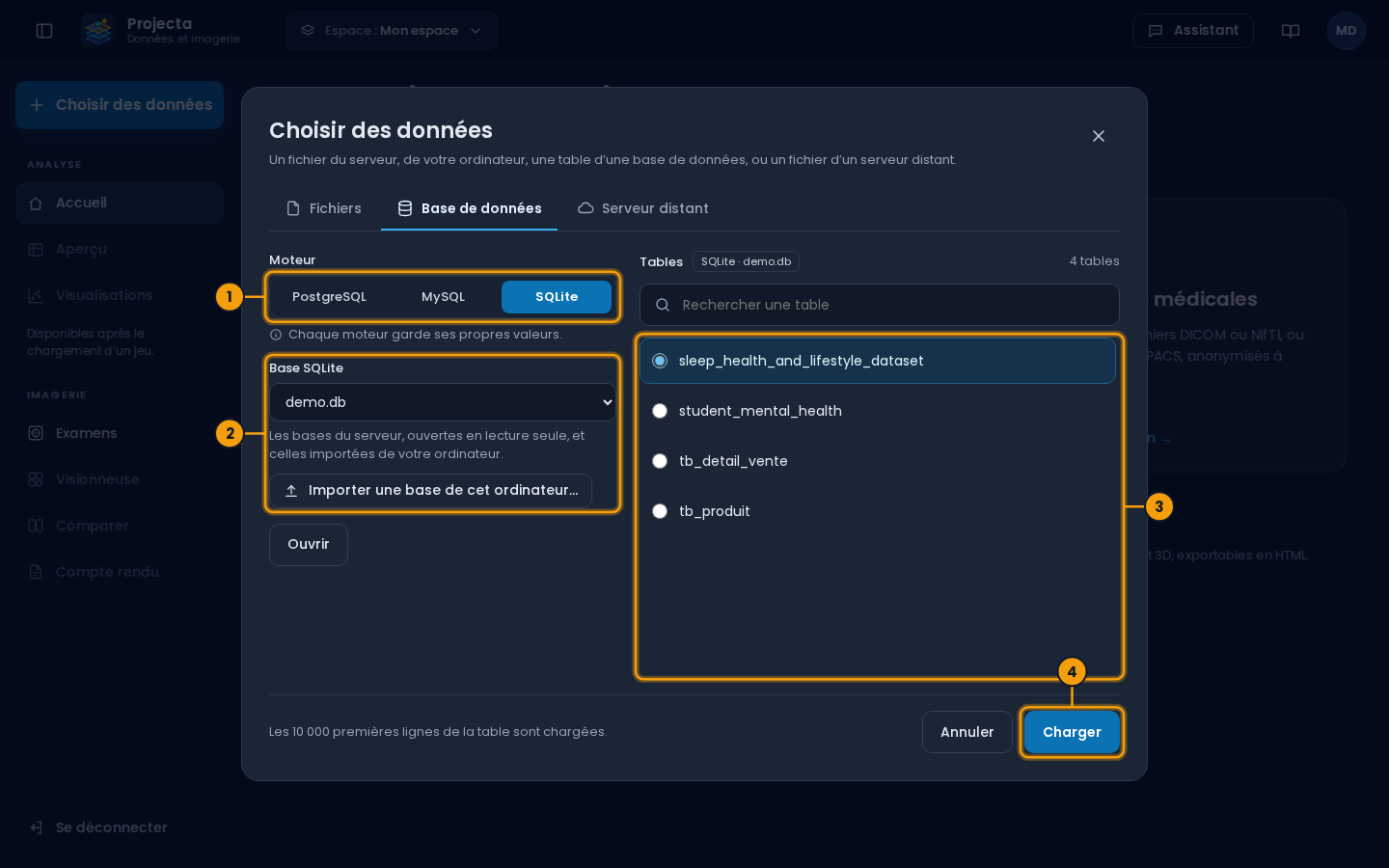 Choisir des données : une table d’une base SQLite