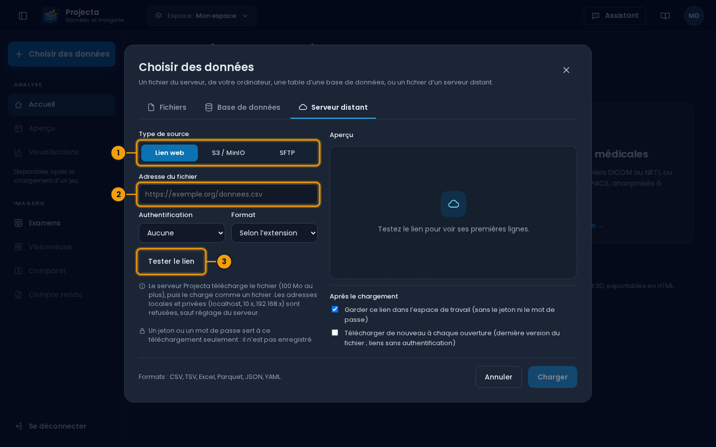 Choisir des données : un serveur distant