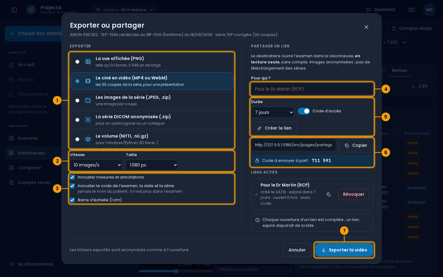 Exporter ou partager un examen