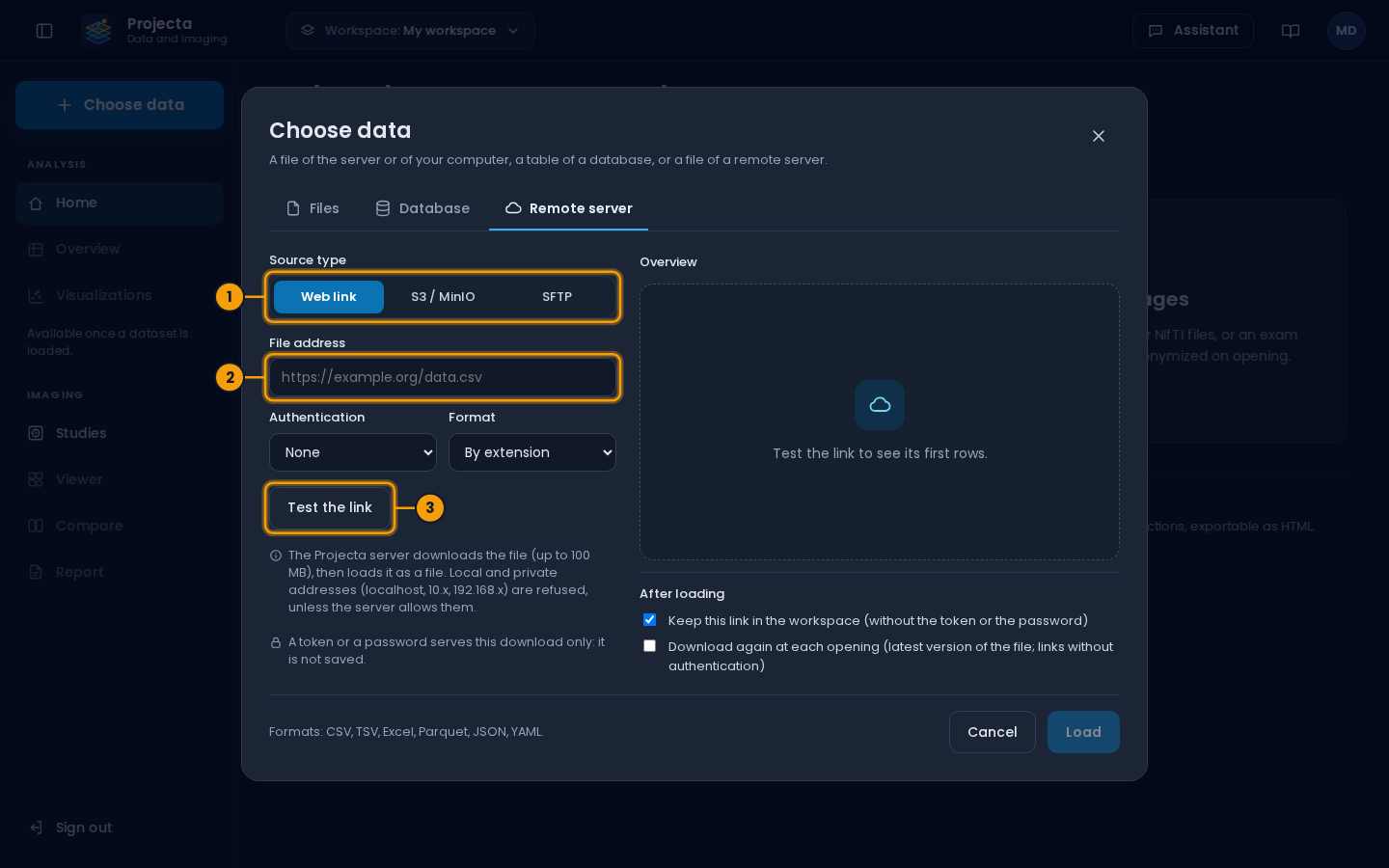 Choose data: a remote server