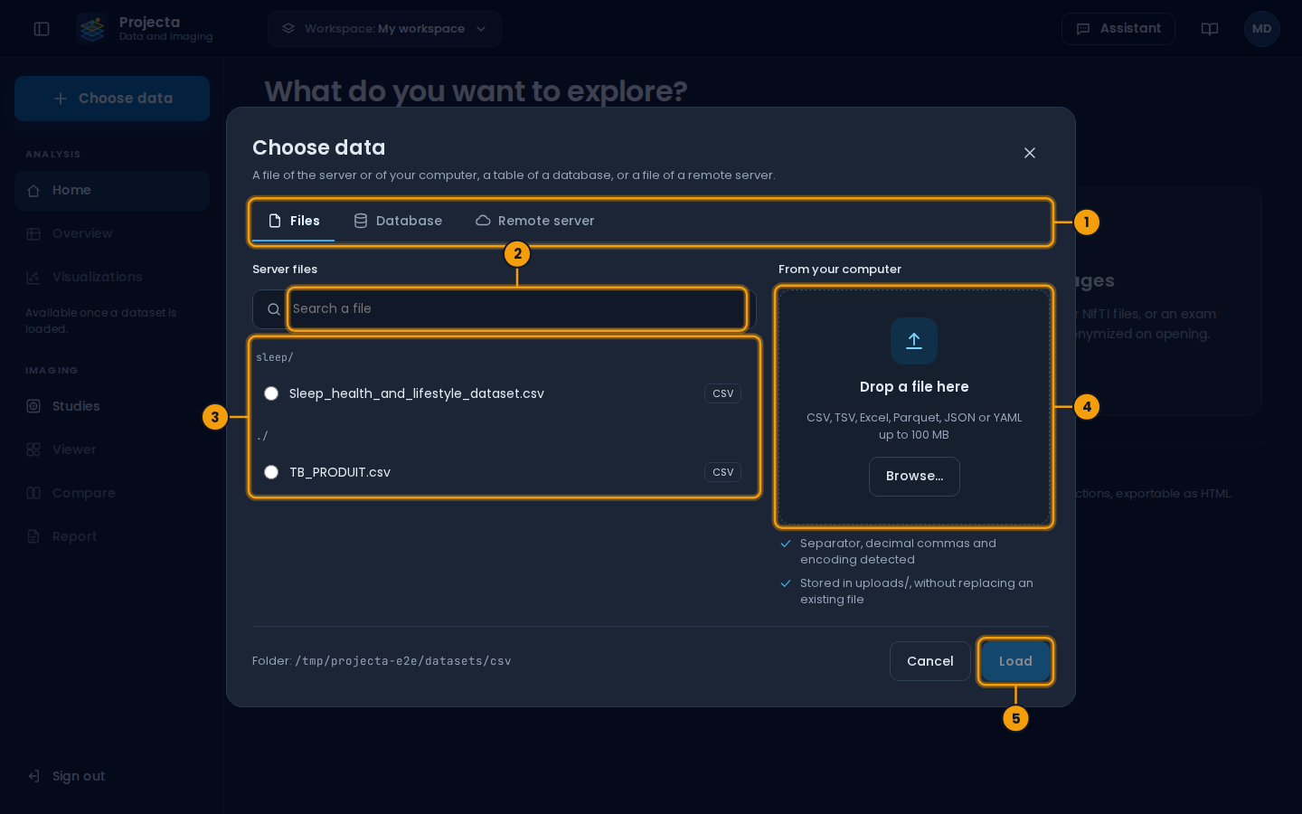 Choose data: the Files tab