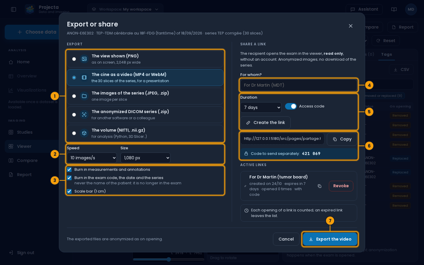Export or share an exam
